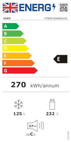 3D 60 Series 5 Freestanding Fridge Freezer with Water Dispenser, 3 Doors, Total No Frost, E Class, 357L Total Capacity, hOn App, AI & Wi-Fi Connected, Silver, 60x67x185 cm - HTW5618EWMG