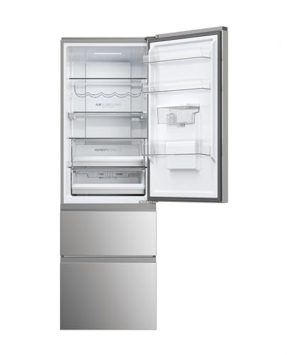 3D 60 Series 5 Freestanding Fridge Freezer with Water Dispenser, 3 Doors, Total No Frost, E Class, 357L Total Capacity, hOn App, AI & Wi-Fi Connected, Silver, 60x67x185 cm - HTW5618EWMG