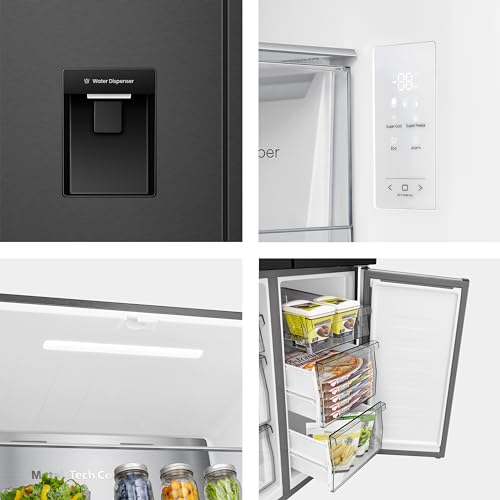 RQ5P470SMFE Wifi Connected American Fridge Freezer Cross Door with Water Dispenser, No Frost, 482 liters, Black Stainless Steel - E Rated, Noise level: 37 decibels, H178.5 x W79.4 x D69.8 (cm)
