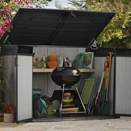 Grande Store Outdoor Double Door Garden Furniture Storage Shed Grey Duotech+ Wood Look and Feel | Fade Free | All Weather Resistant | Safe and Secure | Zero Maintenance