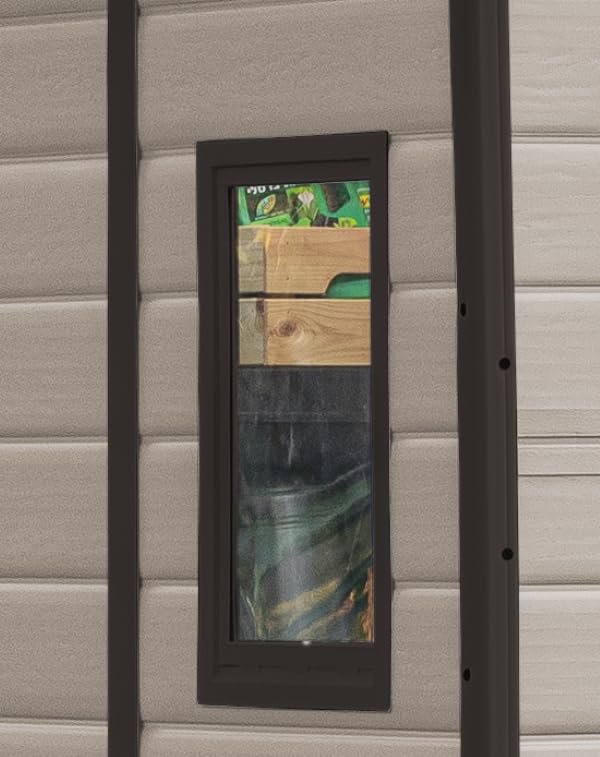 Manor Outdoor Apex Double Door Garden Storage Shed 6 x 8ft Beige Brown Wood effect | Fade Free | All Weather Resistant | Safe and Secure | Zero Maintenance | 15 year Warranty