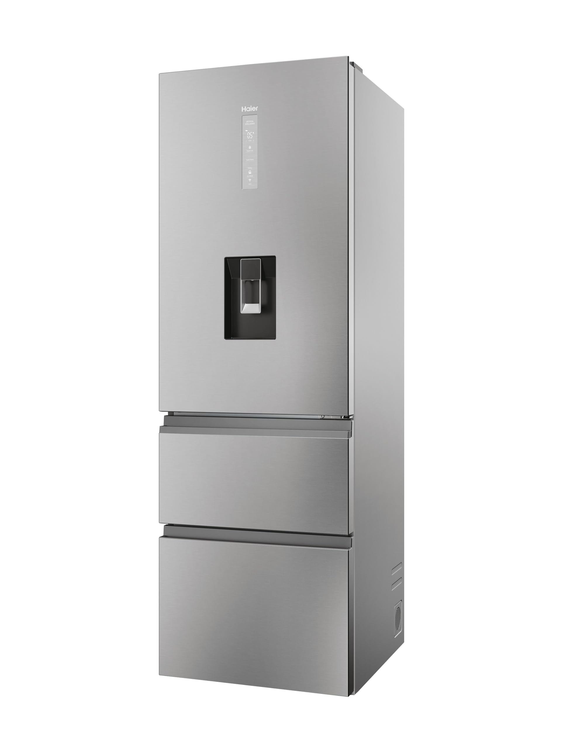 3D 60 Series 5 Freestanding Fridge Freezer with Water Dispenser, 3 Doors, Total No Frost, E Class, 357L Total Capacity, hOn App, AI & Wi-Fi Connected, Silver, 60x67x185 cm - HTW5618EWMG