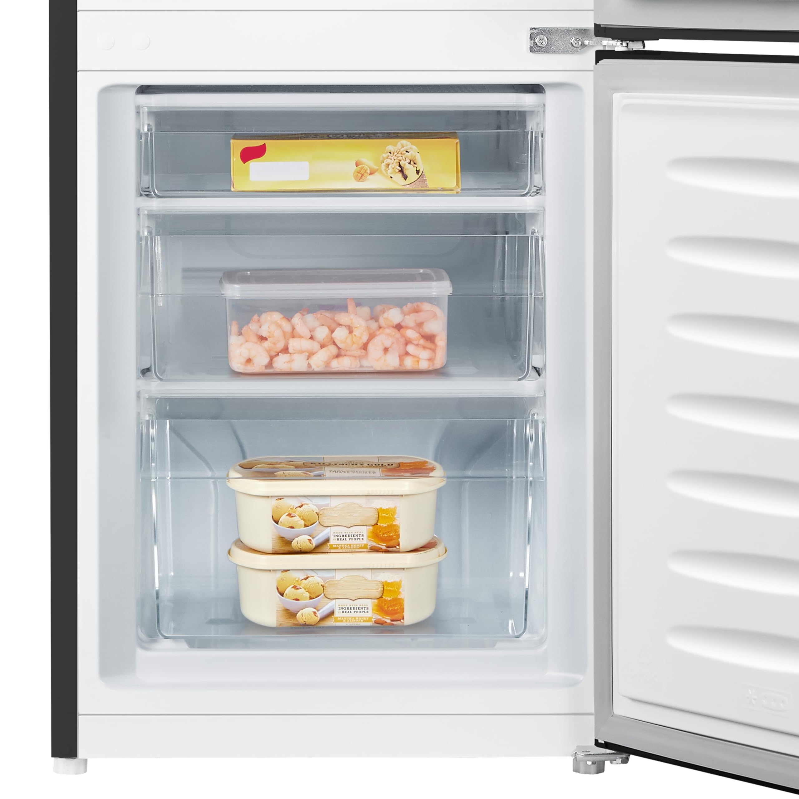 MC50165EB 50cm Freestanding 60/40 Fridge Freezer - 175-litre capacity with Crisper box - Reversible Door - LED Lighting- 4 Star Freezer Rating - Black - E Rated