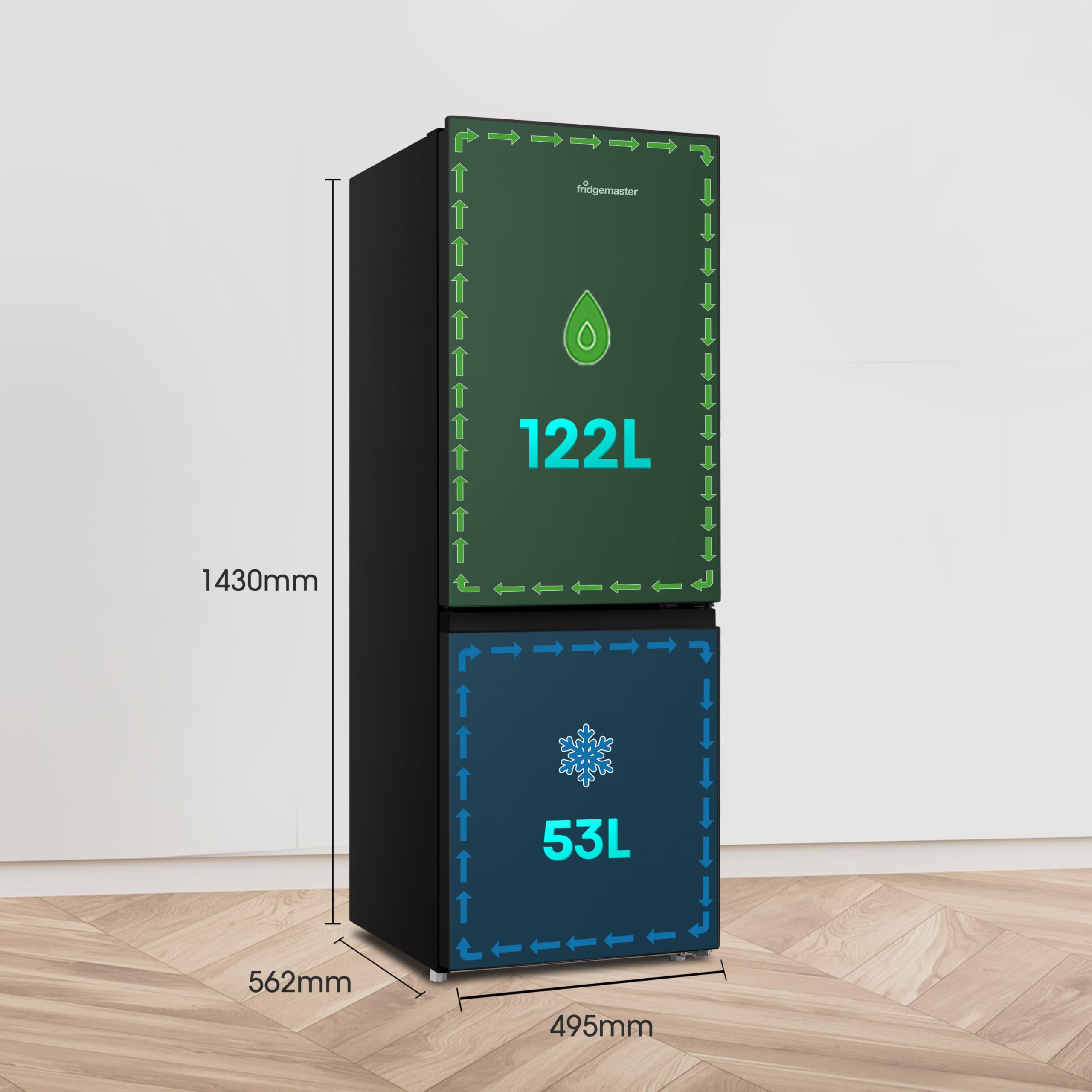 MC50165EB 50cm Freestanding 60/40 Fridge Freezer - 175-litre capacity with Crisper box - Reversible Door - LED Lighting- 4 Star Freezer Rating - Black - E Rated