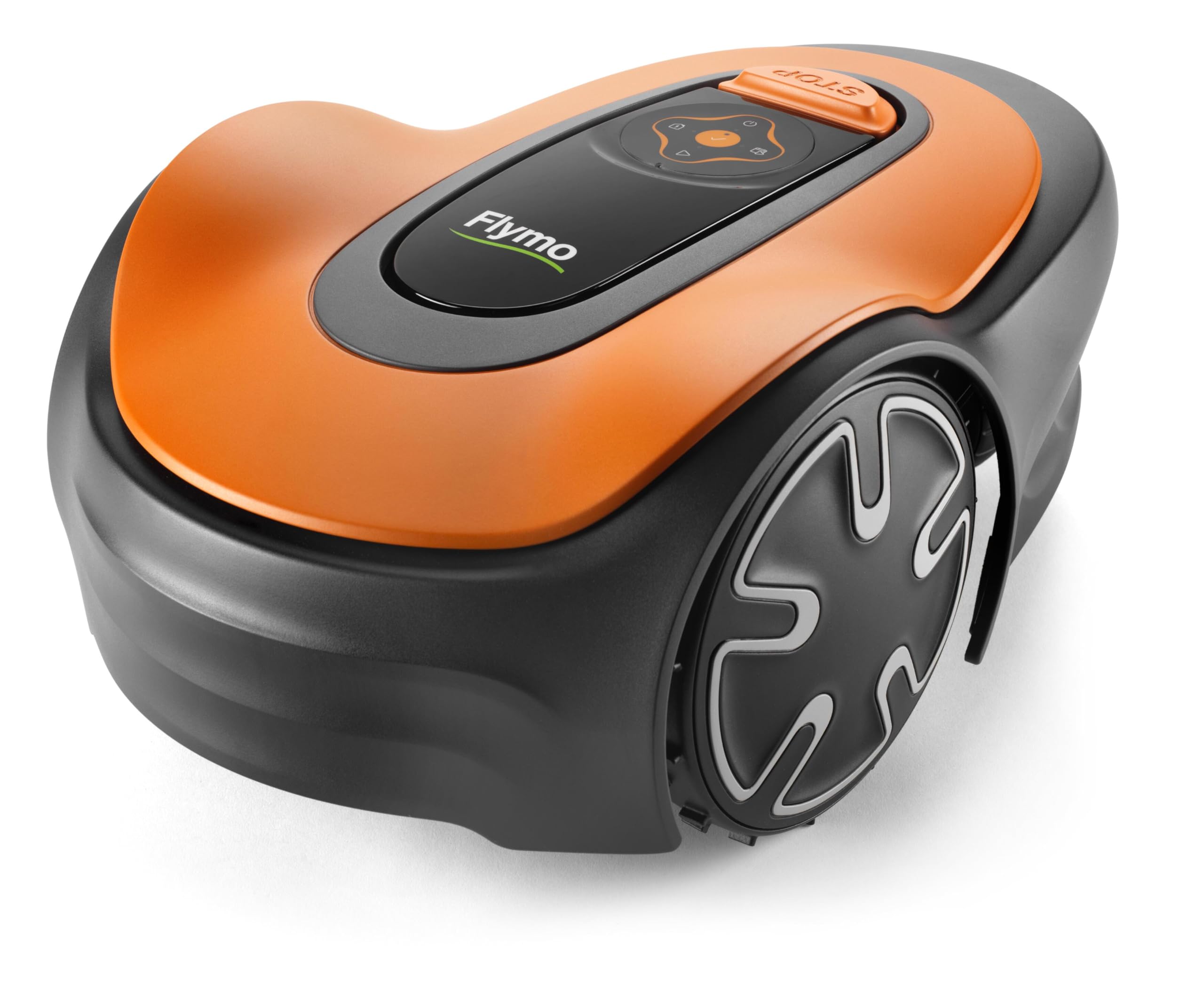 EasiLife GO 400 Robotic Lawn Mower for the perfect manicured lawn. Easy set-up and installation. Convenient app control. Quietly Safely cuts up to sqm, orange and grey, 400m2