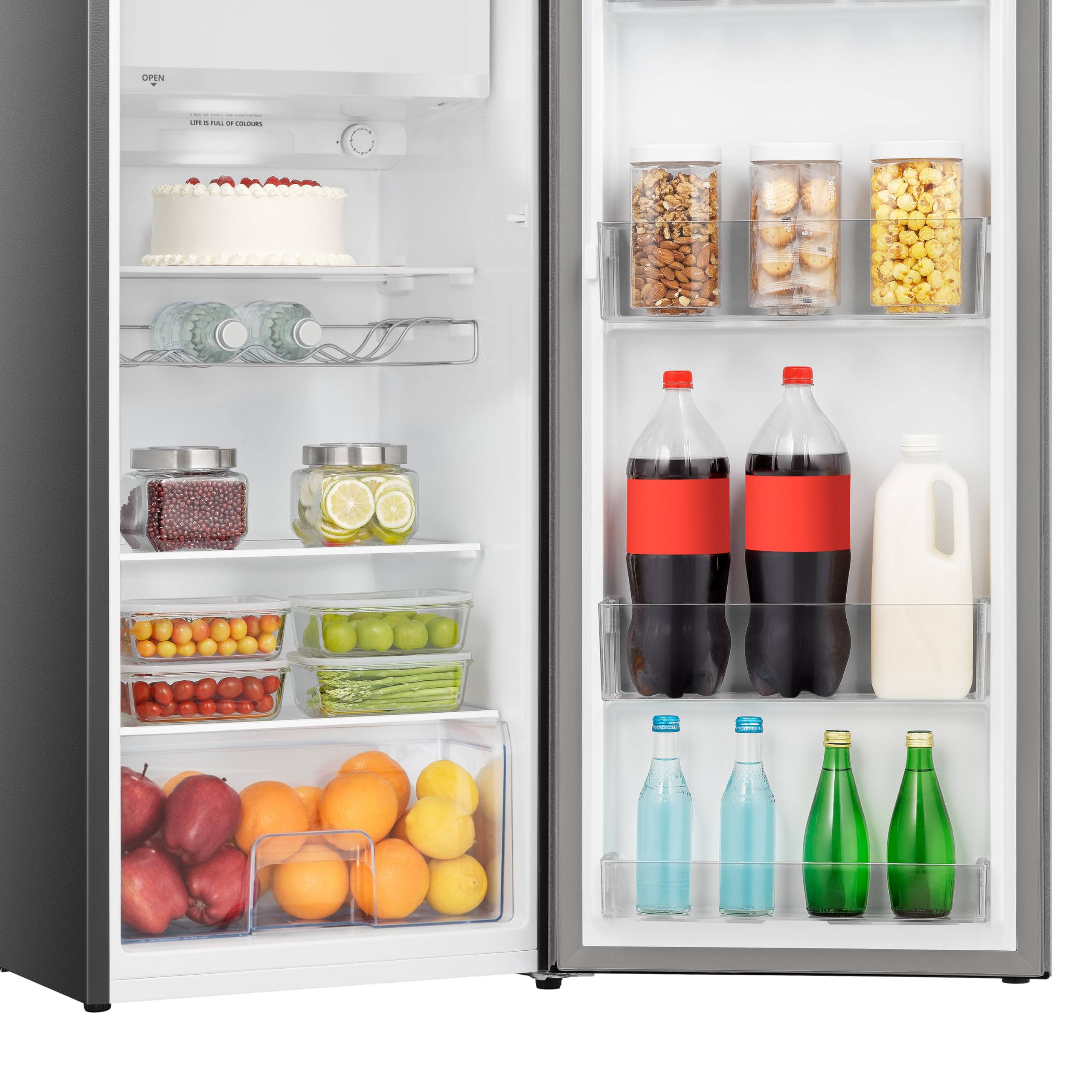 RR220D4BDE 52cm Freestanding Retro Fridge - 165-litre capacity with 4 star Ice box- Auto Defrost - Wine Rack - Silver - E Rated, H128 x W51.9 x D51.3
