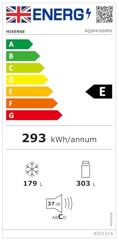 RQ5P470SMFE Wifi Connected American Fridge Freezer Cross Door with Water Dispenser, No Frost, 482 liters, Black Stainless Steel - E Rated, Noise level: 37 decibels, H178.5 x W79.4 x D69.8 (cm)