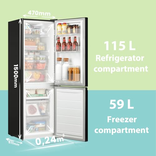 RCB169BL2UK(E) 174 Litre Freestanding Fridge Freezer, Low Frost, Adjustable thermostat, Energy Saving LED lights, Reversible Door Hinge, Low Noise- Black