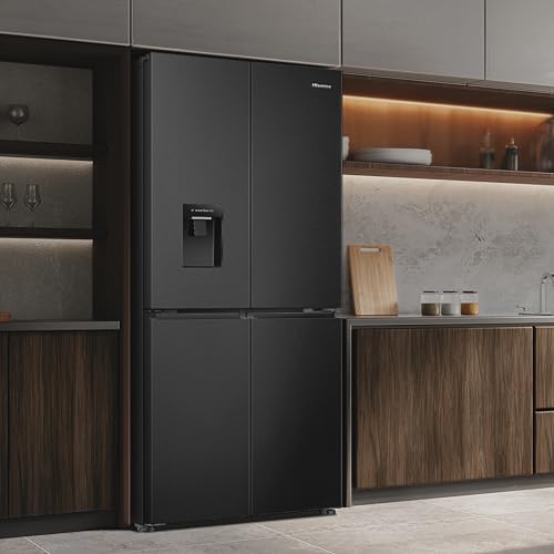 RQ5P470SMFE Wifi Connected American Fridge Freezer Cross Door with Water Dispenser, No Frost, 482 liters, Black Stainless Steel - E Rated, Noise level: 37 decibels, H178.5 x W79.4 x D69.8 (cm)