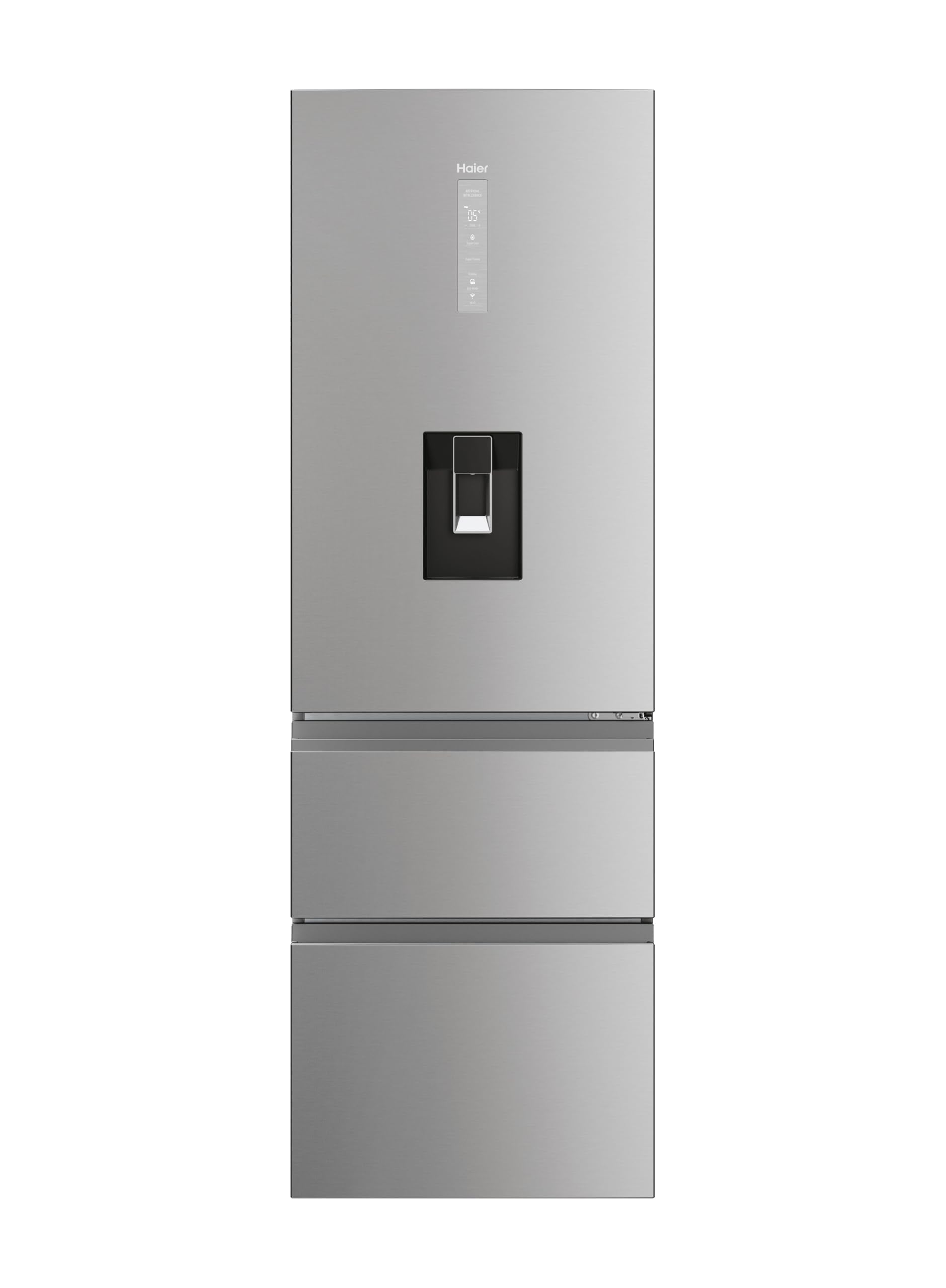 3D 60 Series 5 Freestanding Fridge Freezer with Water Dispenser, 3 Doors, Total No Frost, E Class, 357L Total Capacity, hOn App, AI & Wi-Fi Connected, Silver, 60x67x185 cm - HTW5618EWMG
