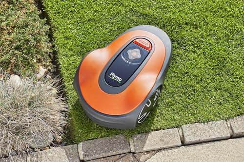 EasiLife GO 400 Robotic Lawn Mower for the perfect manicured lawn. Easy set-up and installation. Convenient app control. Quietly Safely cuts up to sqm, orange and grey, 400m2
