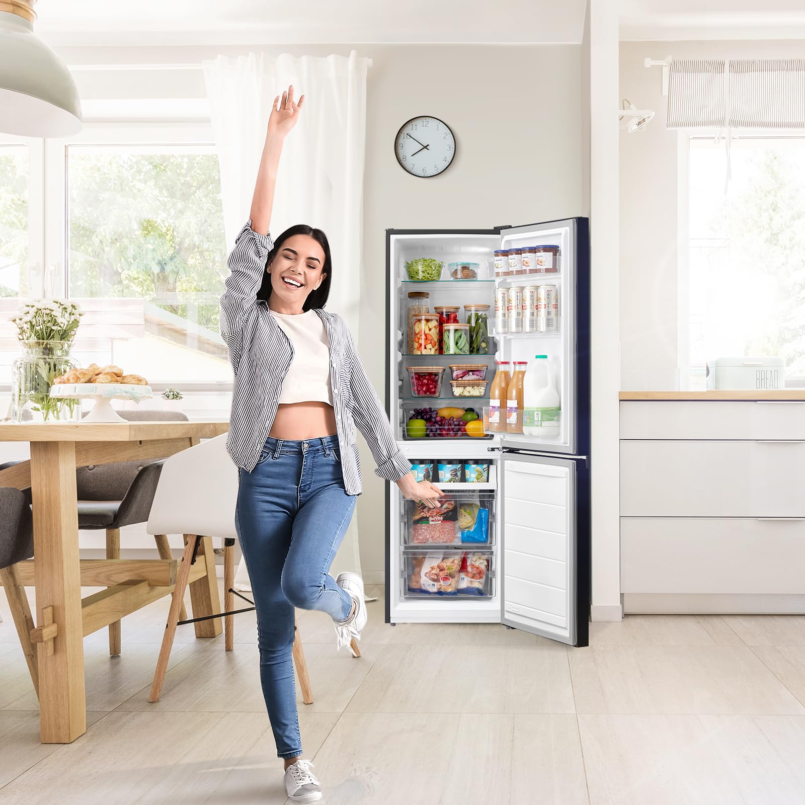 RCB169BL2UK(E) 174 Litre Freestanding Fridge Freezer, Low Frost, Adjustable thermostat, Energy Saving LED lights, Reversible Door Hinge, Low Noise- Black