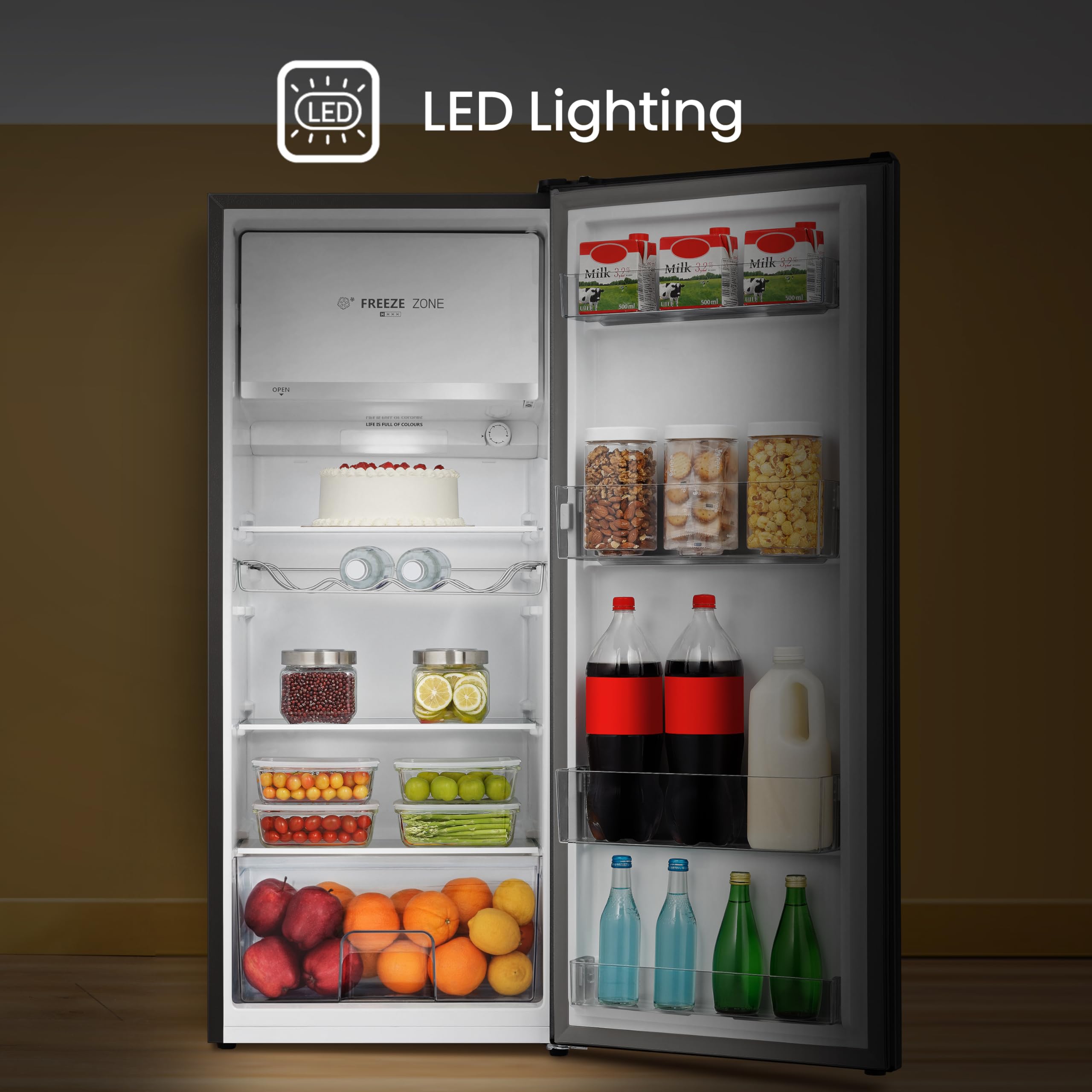 RR220D4BDE 52cm Freestanding Retro Fridge - 165-litre capacity with 4 star Ice box- Auto Defrost - Wine Rack - Silver - E Rated, H128 x W51.9 x D51.3