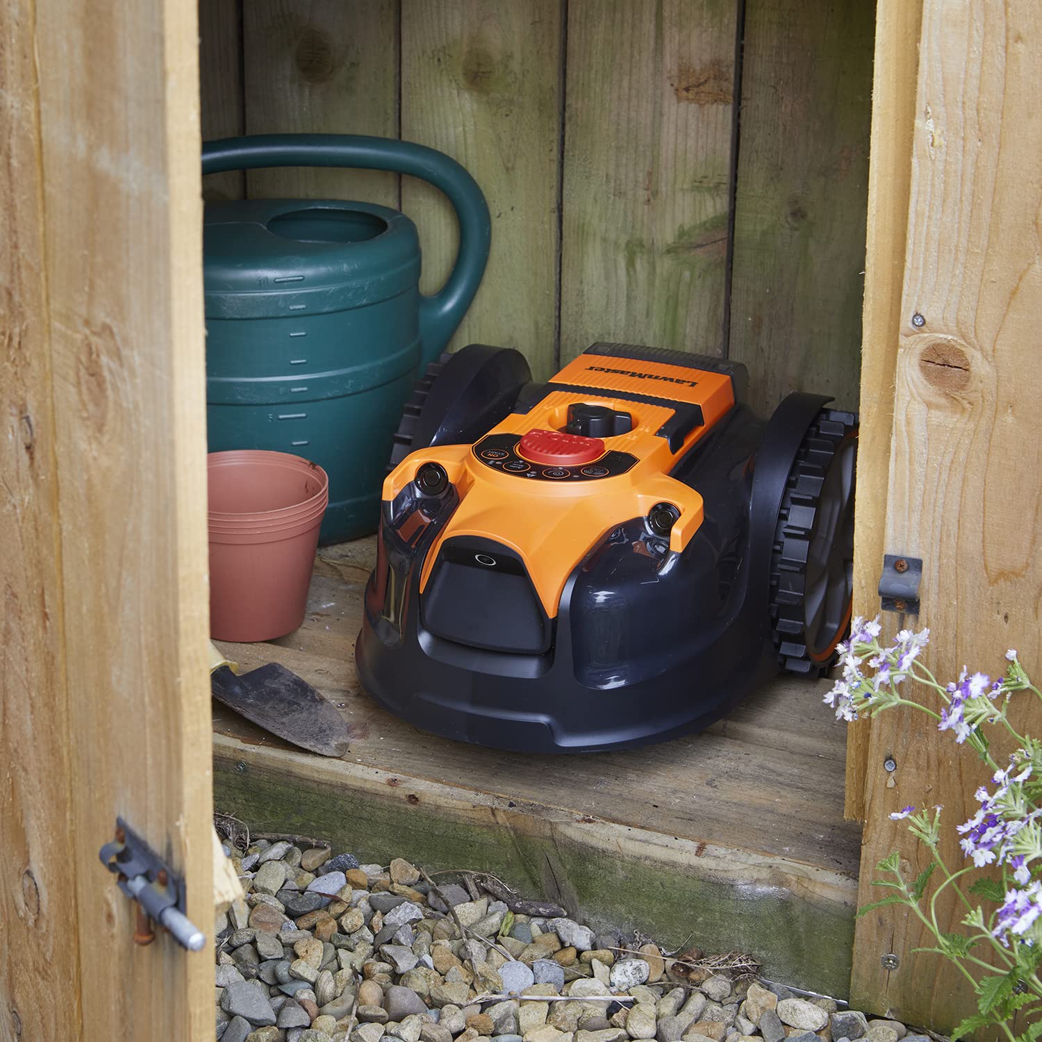 OcuMow 6 Drop and Mow Robot Lawnmower & Cordless Grass Trimmer with 2x MX 24V lithium batteries and fast charger. No Boundary Wire, App or Outdoor Socket needed. For lawns up to 300m2