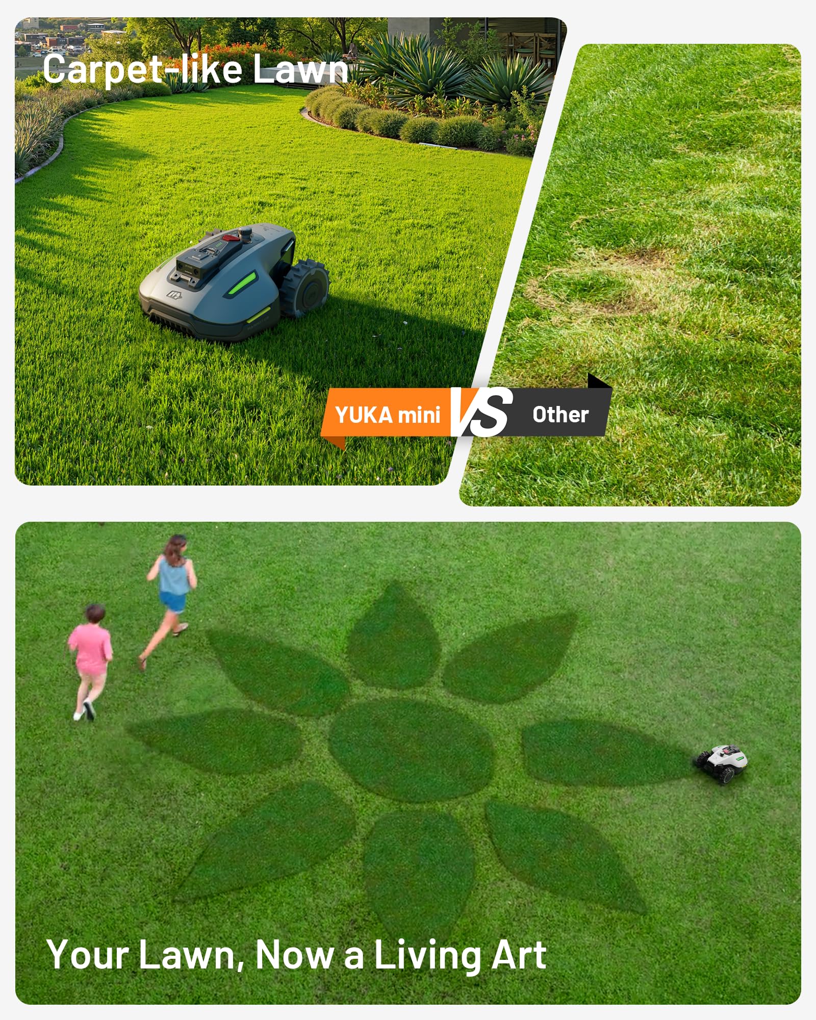mini Robot Lawn Mower without Boundary Auto Mapping UltraSense Al Vision, 80% Gradient, 25-70 mm Cutting Height (YUKAmini700)