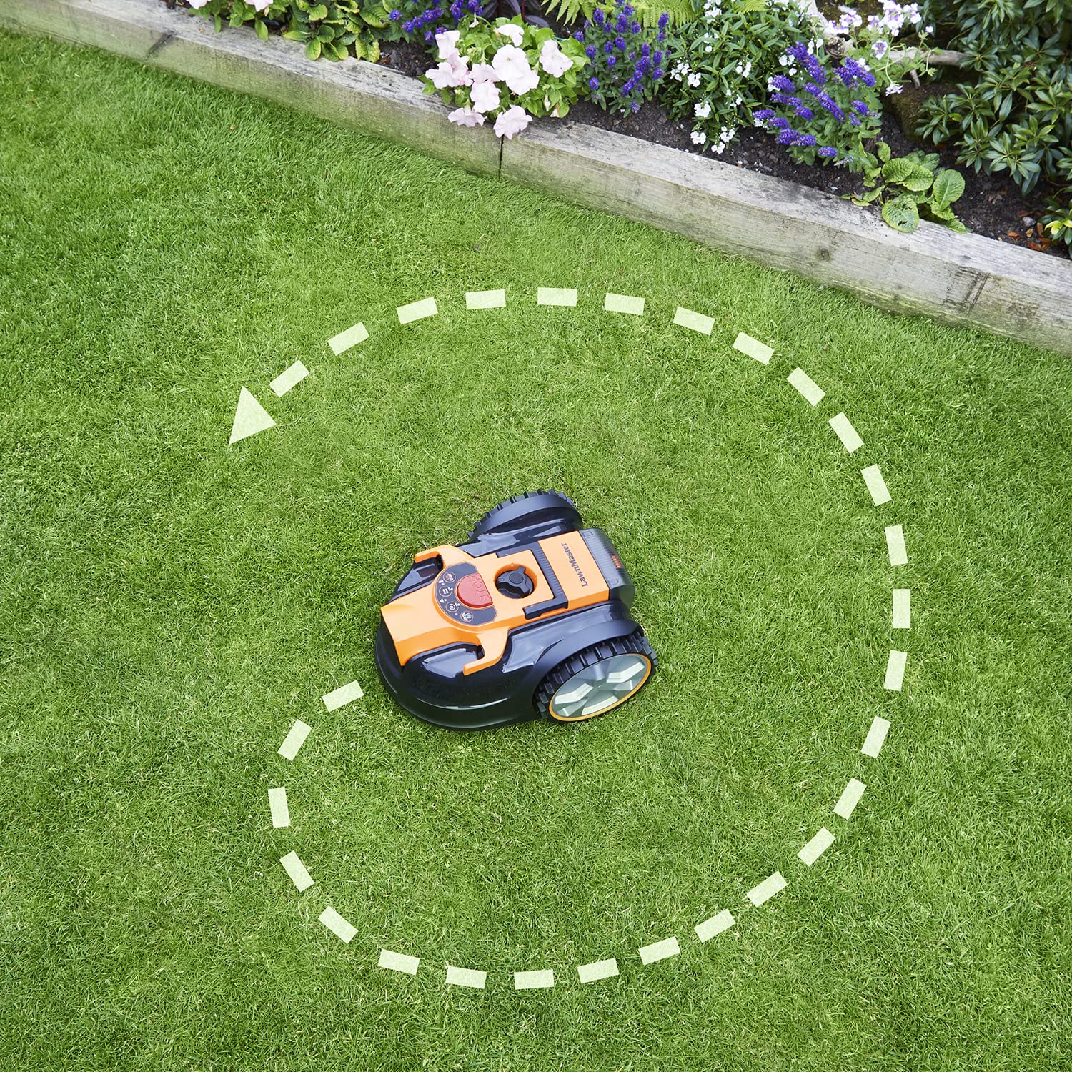 OcuMow 6 Drop and Mow Robot Lawnmower & Cordless Grass Trimmer with 2x MX 24V lithium batteries and fast charger. No Boundary Wire, App or Outdoor Socket needed. For lawns up to 300m2